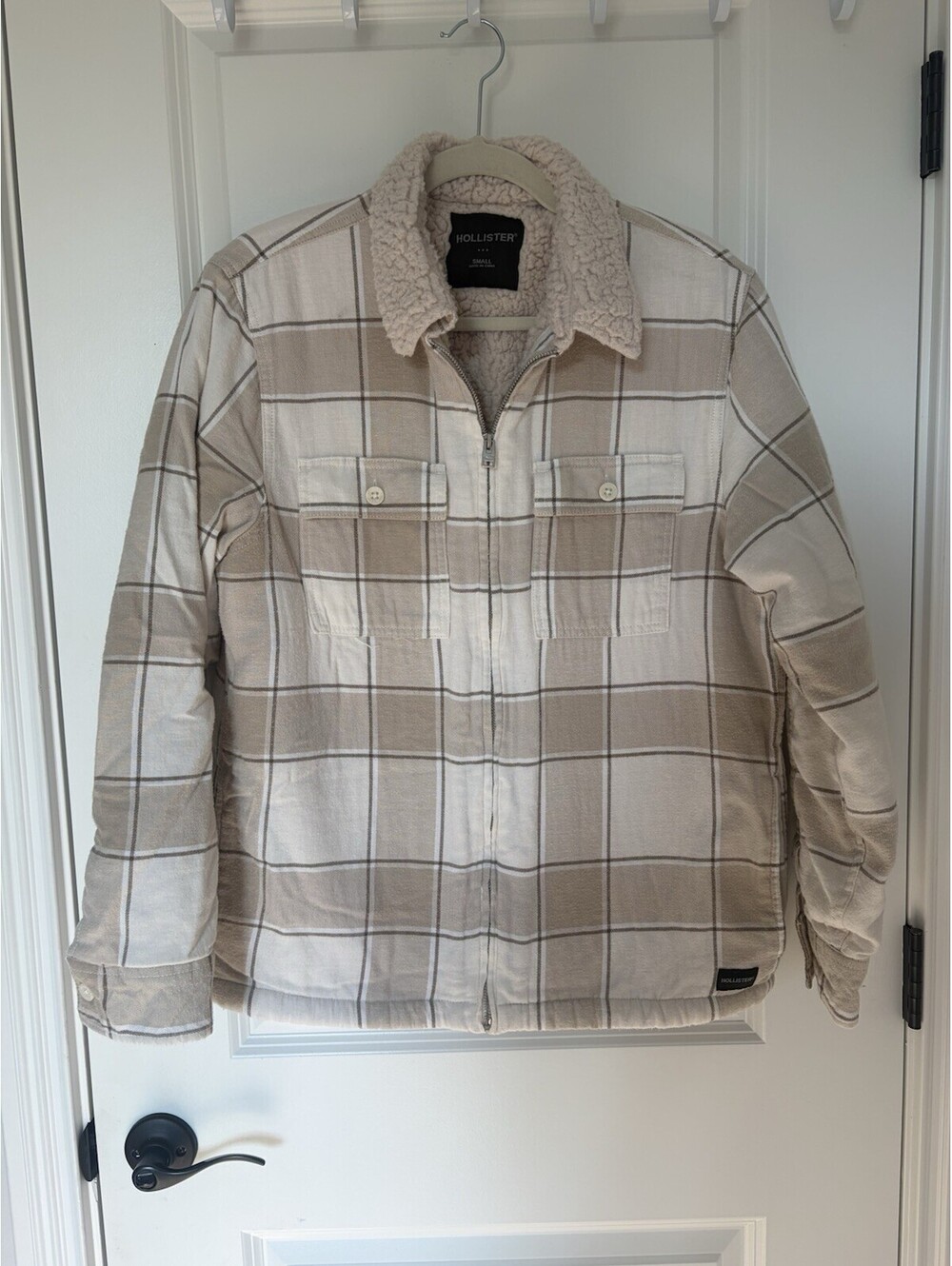Hollister Men’s S Flannel Sherpa Jacket Cream Plaid